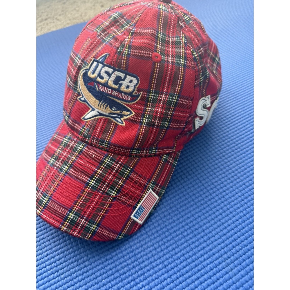USCB Sand Sharks Hat Cap Strap Back Red Plaid NCAA Baseball South Carolina Mens